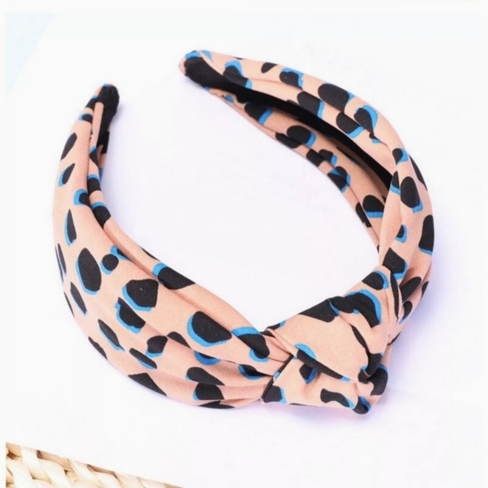 Jana Leopard Topknot Headband - Apricot & Blue
